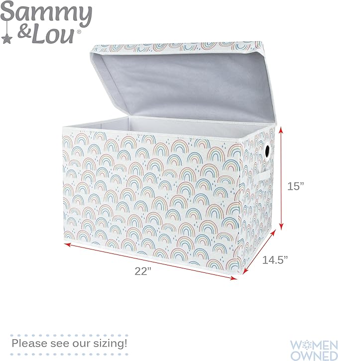 Sammy & Lou Collapsible Felt Soft Toy Box Toy Chest for Toddlers Toy Storage Organizer with Handles and Hinged Lid, 22 x 14.5 x 15 inches, Painted Rainbow