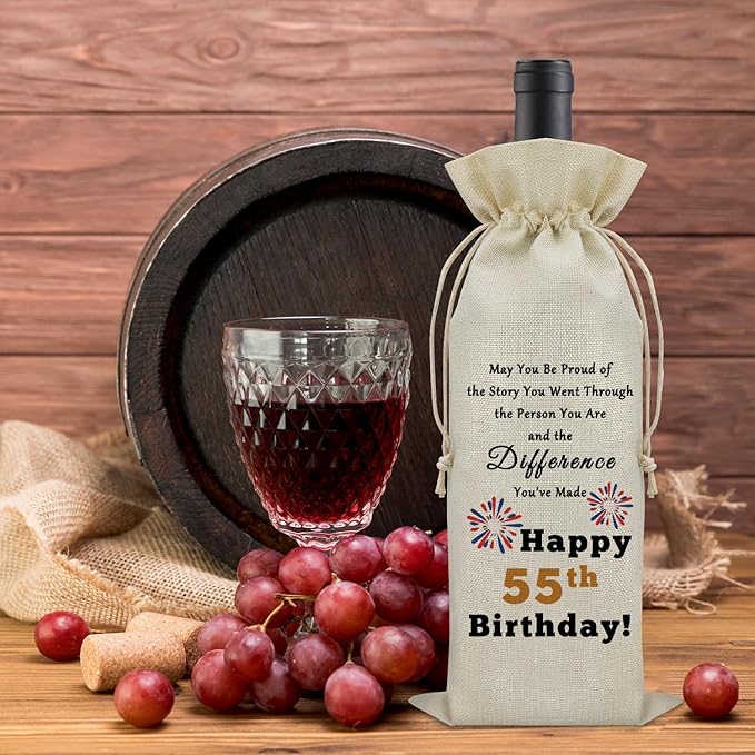 Sazuwu Happy 55th Birthday Gifts Wine Bag Inspirational Birthday Quotes Wine Accessories Gifts for Wine Lovers Born in 1969 Gifts for Mom Dad Funny Gifts for Turning 55 Wine Bottle Decoration Bag