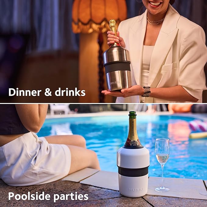Huski Champagne Chiller | NEW | Award-Winning Iceless Design with Detachable Bottle Stopper | Keeps Wine Cold up to 6 Hours | Fits most 750ml Champagne, Prosecco & Sparkling Wine Bottles (Champagne)