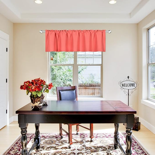 Coral Valance for Windows 72x18 Inch Solid Thermal Insulated Blackout Rod Pocket Kitchen Short Curtain Toppers Valance for Bathroom Living Room 1 Panel