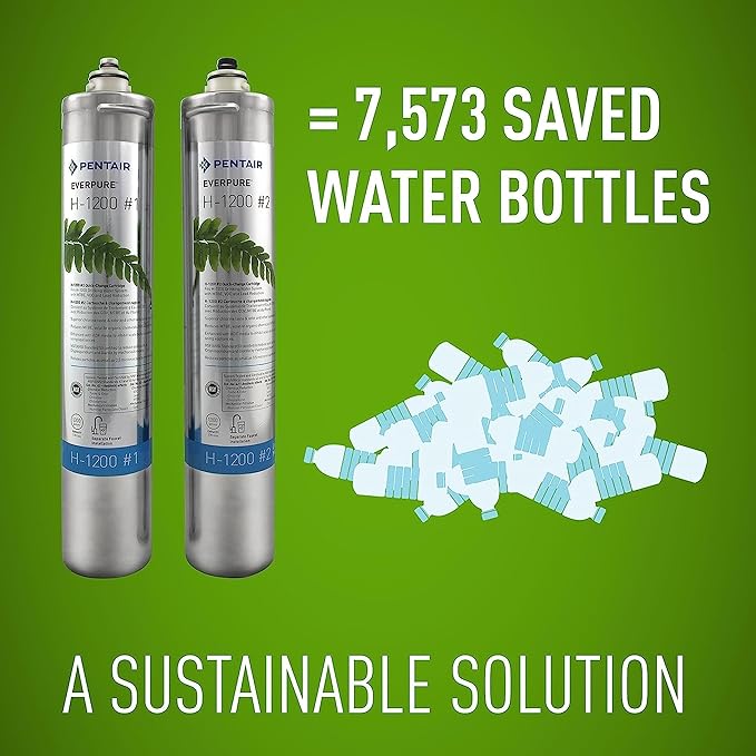 Pentair Everpure H-1200 Quick-Change Filter Cartridge Set, EV928201, Replacement Twin Pack for Use in Everpure H-1200 Drinking Water System, 1,000 Gallon Capacity, 0.5 Micron