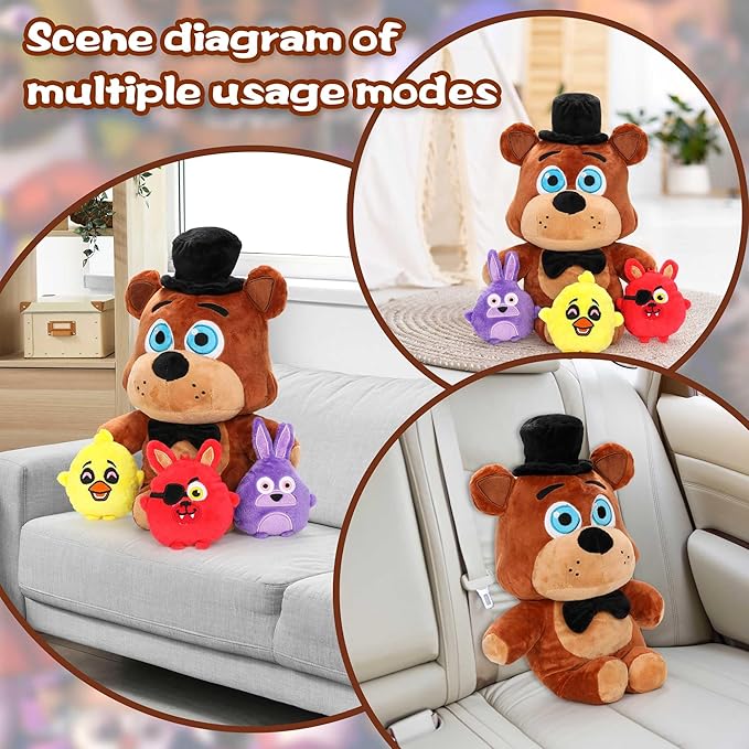 Freddy Plush - Five Nights Freddy Plush One Mommy with 3 Baby Plush Toys Cartoon Stuffed Animal Plush Pillow Room Decorat Gift for Fans Collection Boys Girls