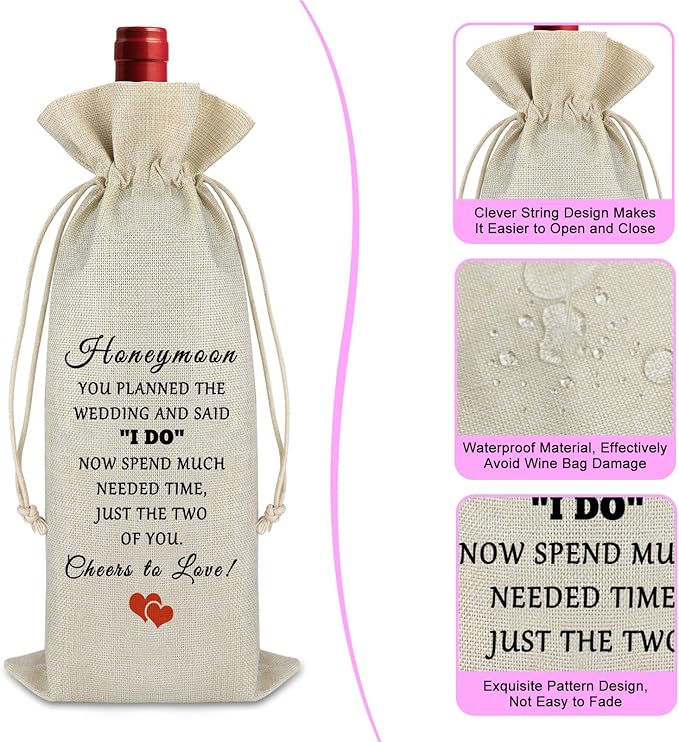 Wedding Gift Honeymoon Gift for Wife Husband Wine Bag Wedding Appreciation Gift for Wedding Planner Officiant Burlap Wine Wrap Bag Wedding Day Gift for Bride Groom Valentines Day Christmas Gift