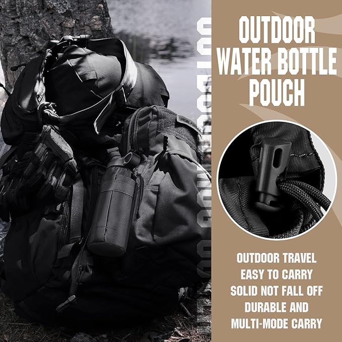 IronSeals Adjustable Tactical Water Bottle Pouch Foldable MOLLE Water Bottle Holder Drawstring Open Top Travel Water Bottle Bag