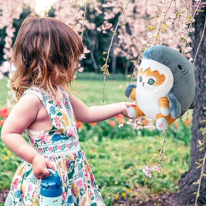 Kawaii Shark Cat Plush Toy Stuffed Animal Doll, Cute Soft Pillow Stress Release Hugs Toys Christmas Halloween Birthday Gifts for Kids Boys Girl Best Gift (Blue - Yellow,9 inch)