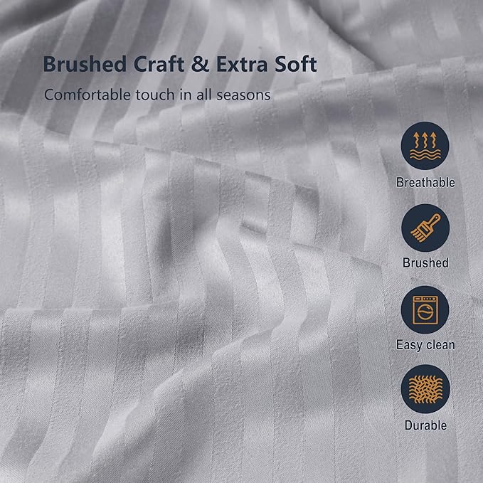 Twin Comforter Set with Sheets, 5 Pieces Super Soft Twin Bed in a Bag, All Season Solid Color Kids Bedding Set Neutral for Boys & Girls, Grey Striped