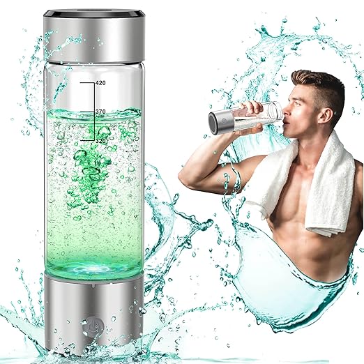 Hydrogen Water Bottle, 3 Min Rapid Hydrogen Water Bottle Generator with SPE PEM Technology, Portable Hydro Water Bottle Suitable for Gym Office Travel Home, Gift for Love Friend Family, Silver