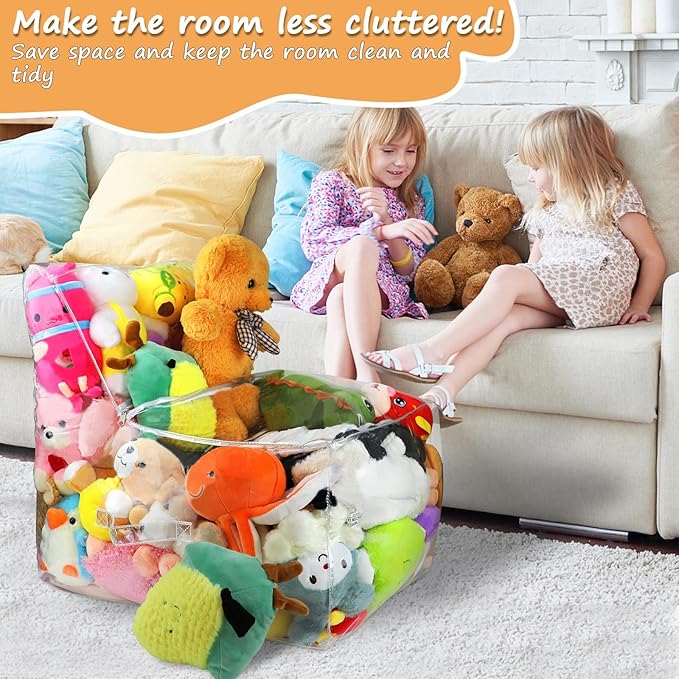 Clear Stuffed Animal Bean Bag Chair Cover for Kids, Waterproof Large Stuffable Beanbag Chair Cover, Creative PVC Plush Toys Storage, for Organizing Toddler & Children Rooms Soft Stuff Animal