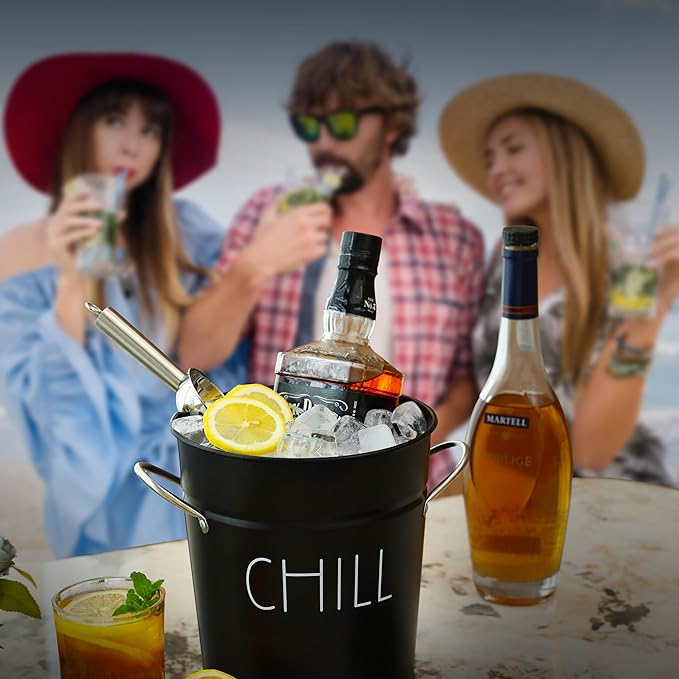 Ice Bucket with Scoop - Black Ice Bucket with Scoop, Lid, Handles, and Removable Liner - Holds 3L of Ice for Outdoor and Indoor Parties, Barbecues, and Gatherings To Keep Them "Chill"