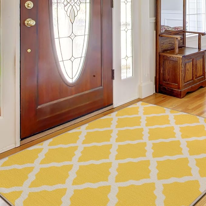 Machine Washable Moroccan Trellis Design Non-Slip Rubberback 5x7 Traditional Indoor Area Rug for Living Room, Bedroom, Dining Room, 5' x 6'6", Yellow
