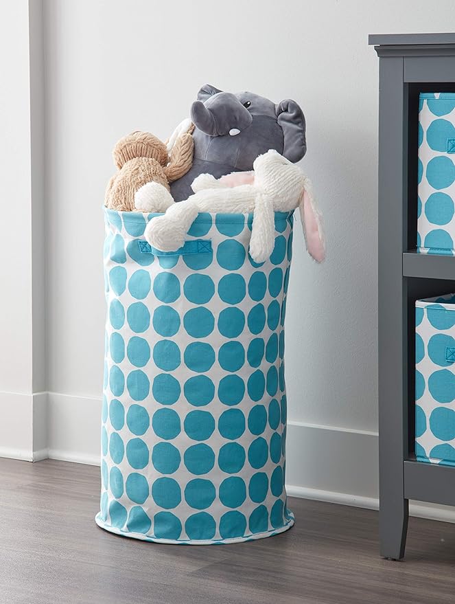 iDesign Dot Fabric Round Storage Bin, Basket Container Mini Hamper with Dual Side Handles for Closet, Bedroom, Laundry, Clothing, Toys, Nursery - Teal