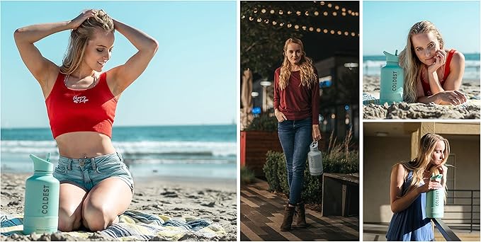 Coldest Sports Water Bottle with Straw Lid Vacuum Insulated Stainless Steel Metal Thermos Bottles Leak Proof Flask for Sports Gym (64 oz, Saturn's Moon Purple Glitter)