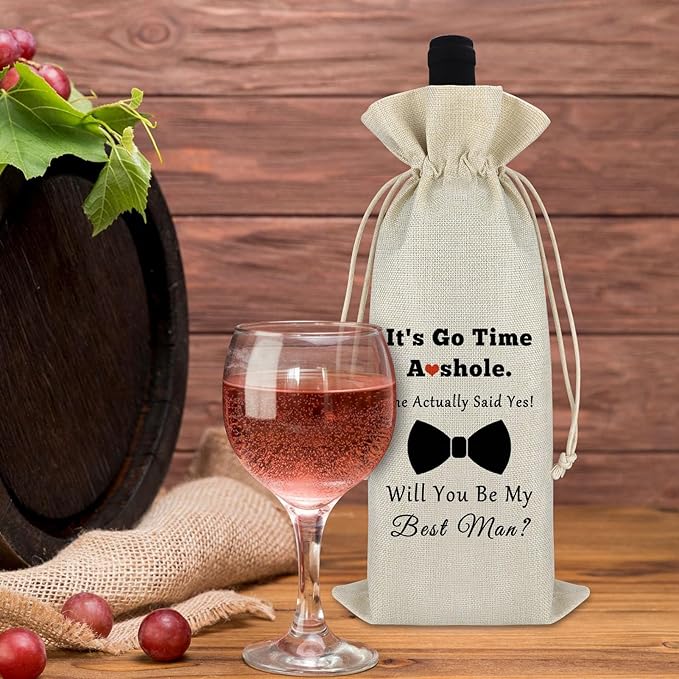 Gfhzdmf Best Man Gift Appreciation Gift for Groomsman from Groom Proposal Wine Bag Wedding Engagement Gift Groomsman Gift Wedding Day Gift for Best Man Brother Boys Reusable Wine Burlap Bag