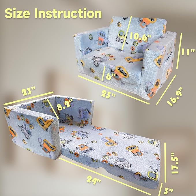 Kids Sofa, Glow in The Dark Toddler Chairs Children's 2 in 1 Convertible Sofa to Lounger - Extra Soft Flip Open Chair & Sleeper, Toddler Couch Chair, Sofa Bed for Boys Girls