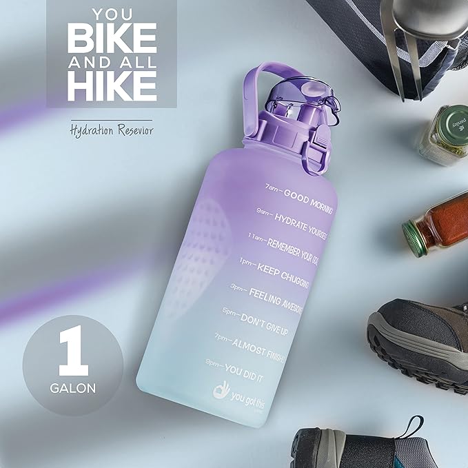 Motivational Water Bottle with Straw & Handle,One Gallon Water Bottle 128 oz/3.8L,Reusable Water Jug, Achieve All-Day Hydration SpillProof, BPA FREE