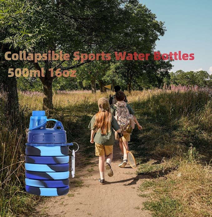 Collapsible Water Bottle, Foldable Cup,500Ml Collapsible Sport Water Bottle Bpa Reusable Travel Water Bottles For Hiking Biking Running Outdoor Gym (Gray+Orange)