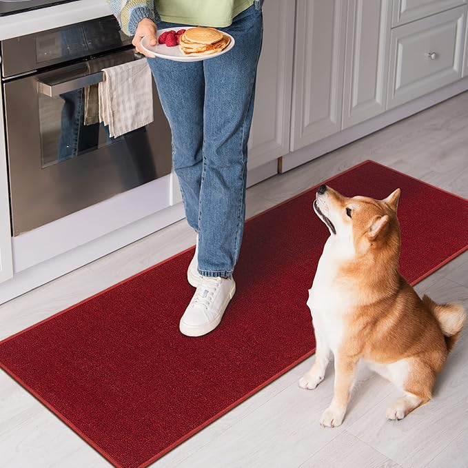 Machine Washable Modern Solid Design Non-Slip Rubberback 2x5/2x3 2PCS Set Traditional Runner Rug/Area Rug for Hallway, Kitchen, Entryway, Bathroom, 2 Piece Set - 20" x 59" / 2'3" x 3', Red