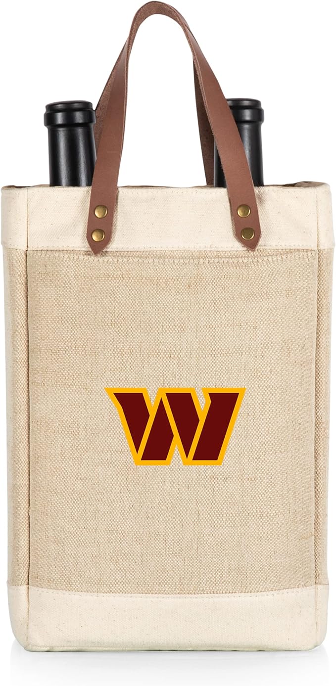 PICNIC TIME NFL Pinot - Jute 2 Bottle Insulated Wine Bag - Wine Tote Bag - Wine Gift Bag, (Beige)
