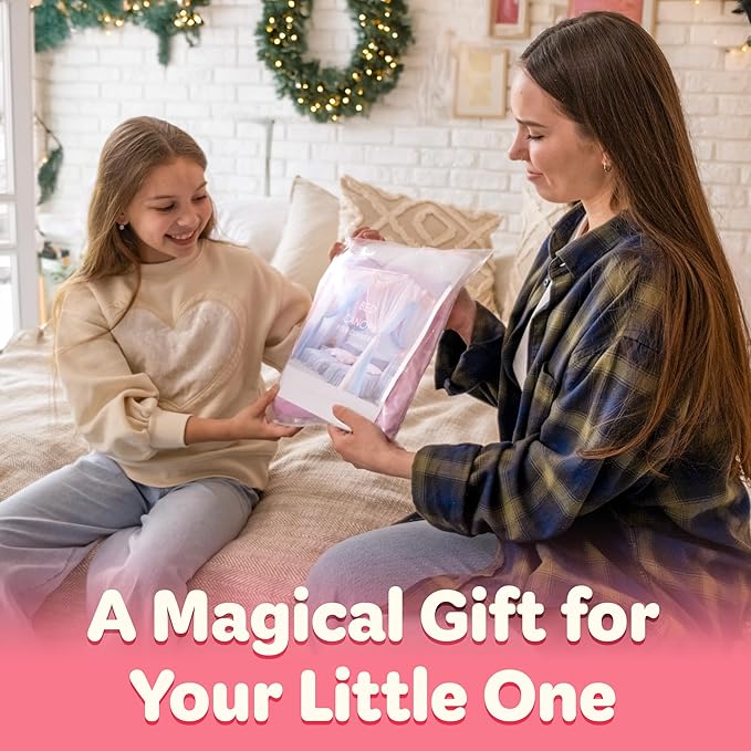 Canopy Bed Curtains with Lights, Twin Princess Bed Canopy For Girls, Pink & Purple | Fits Twin & Twin XL | Bed Curtains From Ceiling Or Bed Frame, Bed Curtains, Bed Canopies & Drapes, Princess Canopy