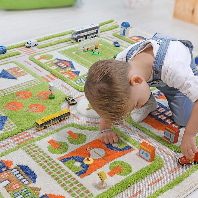 IVI 3D Play Carpet 71 x 52.5-inch Educational Green Traffic Soft Floor Rug Mat for Bedroom, Kids Den, or Playroom, Large