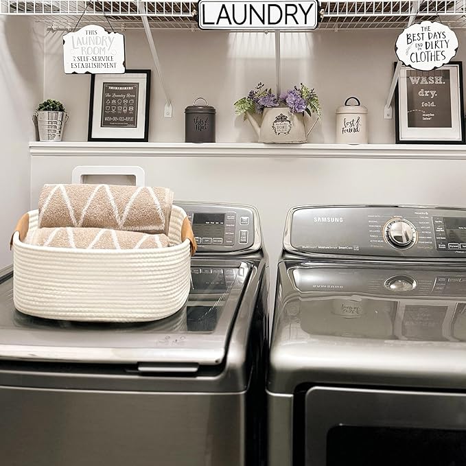 CHICVITA White Woven Basket Baby Gift Basket for Toys, Towels, Books, Rope Storage Basket for Living Room, Bathroom, Decorative Basket for Nursery