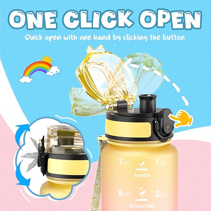 OLDLEY Kids Water Bottle for School, 17 oz (2 lids) BPA-Free Reusable Leak-proof Durable Tritan Plastic Water Bottles with Straw & Chug Lids, Anti-dust Spout Cover (Nectarine)