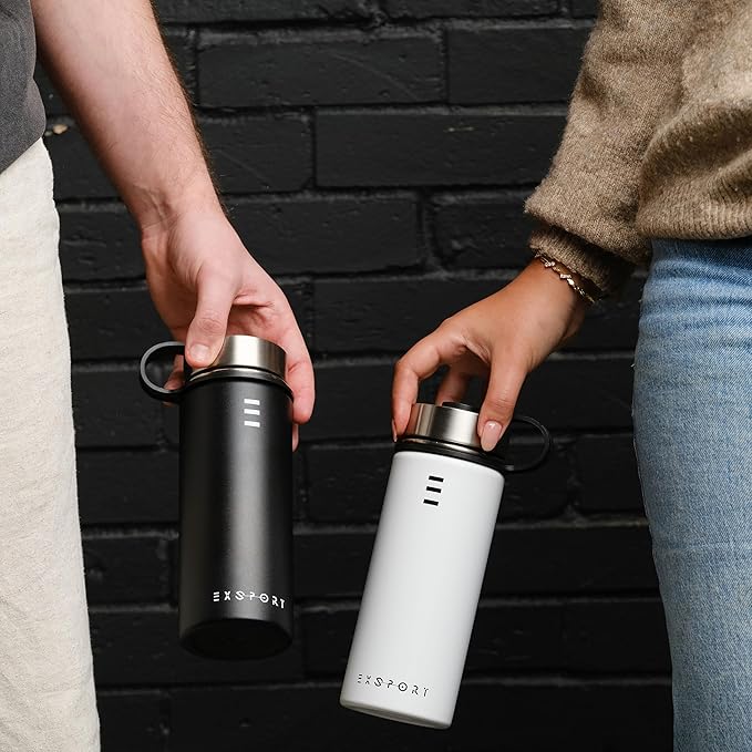 Stainless Steel Water Bottle - 18 Oz Water Bottle with Straw Lid, Coffee Lid, and Wide Mouth Lid - Double Insulated Water Bottle - Metal Water Bottle - Hot and Cold Insulated Thermos - (Black)