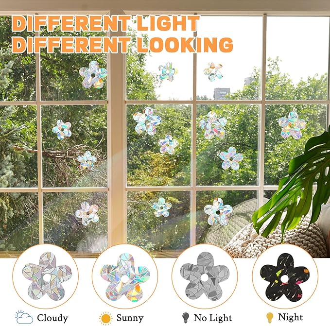80pcs Window Decals for Glass Windows, Anti Collision Window Clings for Birds, Butterfly Shape Bird Strike Prevention for Windows (Flower)