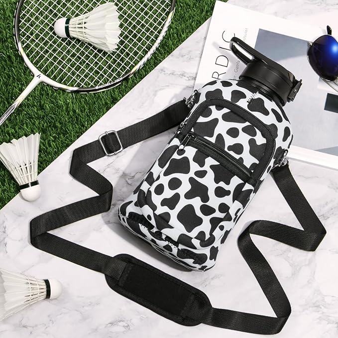 Fimibuke Half Gallon Water Bottle with Sleeve 64 OZ Water Bottle with Handle & Straw Leakproof Motivational Sports Gym Water Bottle with Time Marker BPA Free Water Jug with Reusable Neoprene Holder