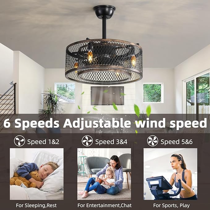 NicBex Ceiling Fan 20 Inch Ceiling Fans with Lights Caged Ceiling Fan with Blades and Remote Control Down Rod Mount Ceiling Fans for Bedroom, Living Room, Black Brown