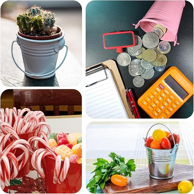 PATIKIL 2.4"x2" Small Metal Buckets with Handle, 8 Pcs Mini Galvanized Bucket Colorful Easter Buckets for Crafts Party Favors Decoration, Black