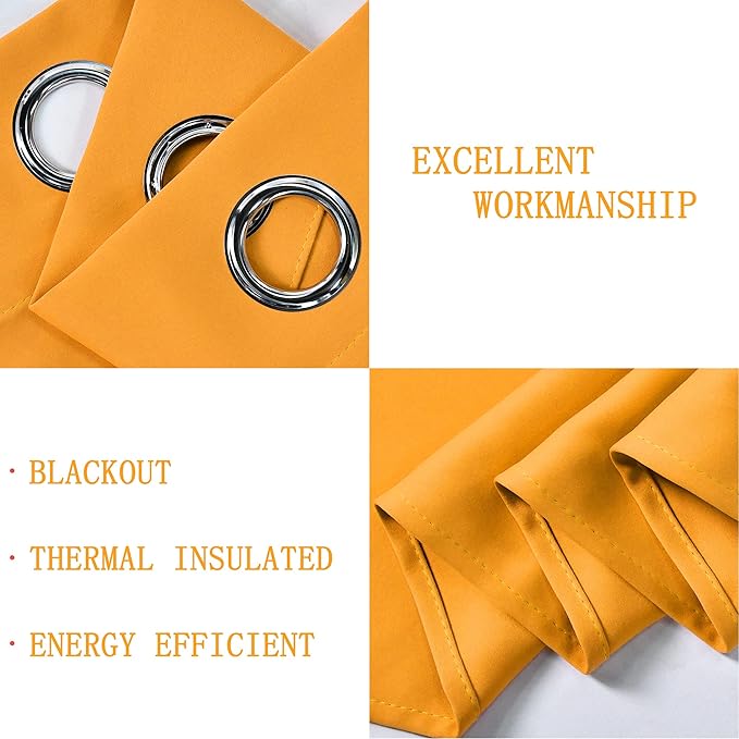 Orange Yellow Valances for Windows 52X18 Inches Blackout Thermal Insulated Valance with Grommet Top for Kitchen Living Room Short Straight Drape Valance for Bedroom Kids Room 1 Panel