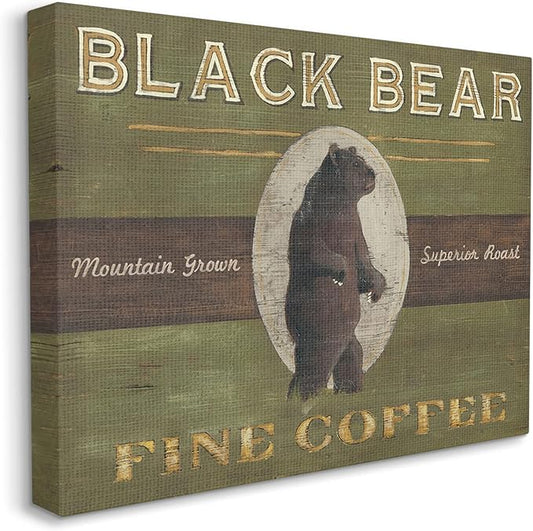 Stupell Industries Black Bear Fine Coffee Rustic Kitchen Mountain Animal, Designed by June Erica Vess Canvas Wall Art, 24 x 30, Green