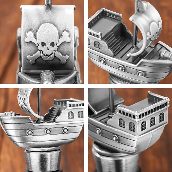 LKKCHER Pirate Ship Wine Stopper, Wine Gifts for Men Warship Battleship Lovers, Nautical Bottle Stoppers for Wine Champagne, Birthday Gifts, Wine Saver, Wine Accessories