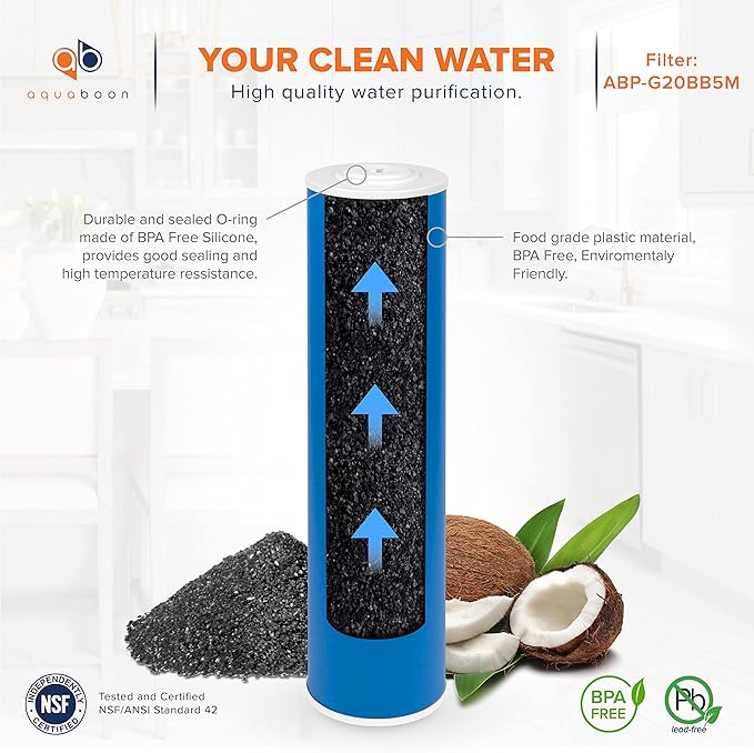 Aquaboon Whole House Water Filter Replacement Set - 5 Micron Water Filters 20 x 4.5 Inch: Sediment Filter, Granular Activated Carbon Water Filter, Carbon Block Water Filter for Water Filtration System