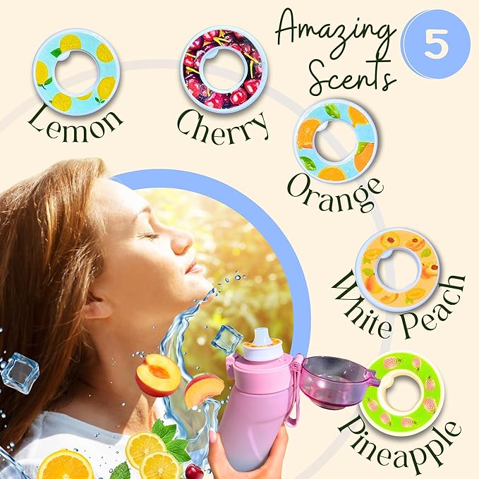 Air Water Bottle 650ml – Water Bottle With 5 Scented Pods, 0% Sugar BPA Free Cup with Bottle & Straw Brushes | Suitable for Outdoor | Sports | Gift Idea (New Gradient Pink/Blue + 5 Pods)