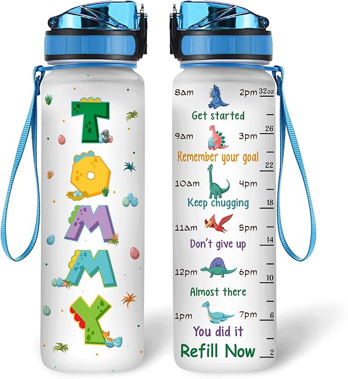 Hyturtle Personalized Dinosaur Lovers 32 Oz 1Liter Motivational Water Bottle, Dinosaur Customized Name Water Bottle With Time Marker, Dino Bottle Gifts For Women Girl Kids On Birthday, Christmas