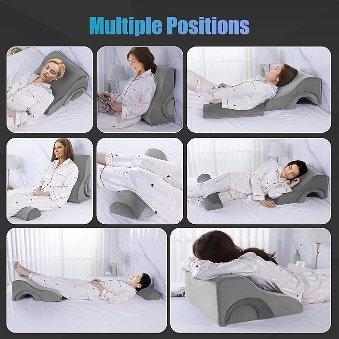 ROYALAY 3 PCS Adjustable Wedge Pillow for Sleeping, 3-in-1 High-Density Foam Wedge Pillow Set, Sleeping Wedge Pillow for Adults, Incline Bed Wedge Pillow for Back, Neck, Leg Support, Acid Reflux, grey
