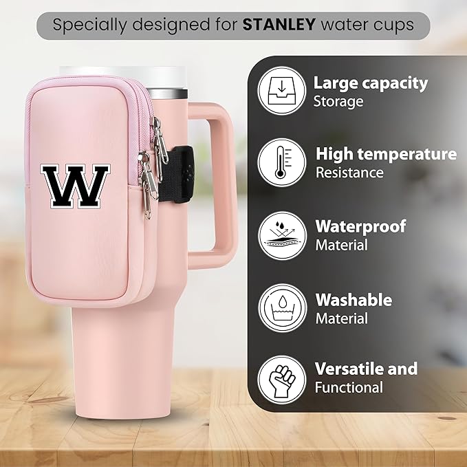 Mini Water Bottle Pouch for Stanley-Tumbler pouch with Zipper Pocket, Stanley pouch, Insulated Mug pouch, Tumbler carry holder pouch, Travel mug pouch | Waterproof