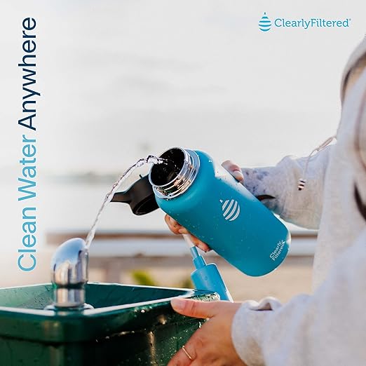 Clearly Filtered 32oz Water Bottle/Targets 220+ Contaminants/Double-Wall Insulated Stainless Steel Filtered Water Bottle BPA/BPS-Free Phthalate-Free Filters Fluoride Lead Chlorine (Blue)