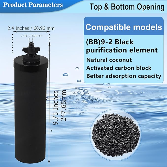 Gravity Water Filter by NSF/ANSI 42 Certified, Replacement for BB9-2® Black Filters & for PF-2® Fluoride Filters Combo Packs, Compatible with Berkey® Gravity Water Filter System