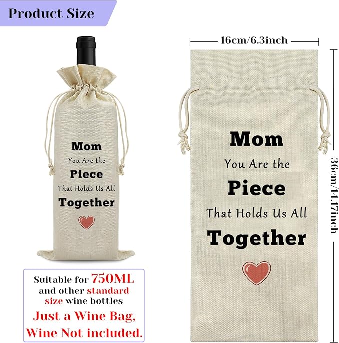 Gift for Mom Mother's Day Gift Wine Bag Thank You Gift for Mom Grandma Birthday Christmas Gift for Her Wine Wrapping Valentine Thanksgiving Gift for Mom from Child Bag Drawstring Wine Gift Bag