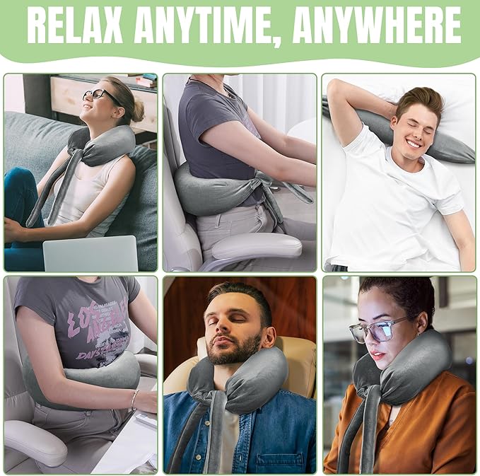 HOMBYS 2 in 1 Lumbar Support Pillow & Neck Pillow for Office Chair, Multifunctional Lumbar Roll & Neck Roll for Lower Back, Neck Pain Relief, Velvet Fabric & Foam Particles Filling, Wrap Neck & Waist