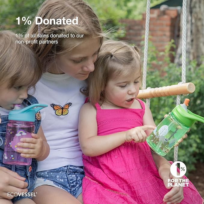 EcoVessel SPLASH Tritan Plastic Kids Water Bottle with Straw, Leak Proof Flip Top Lid, and Carry Handle Kids Cups Sports Water Bottle 12 oz (Jungle)