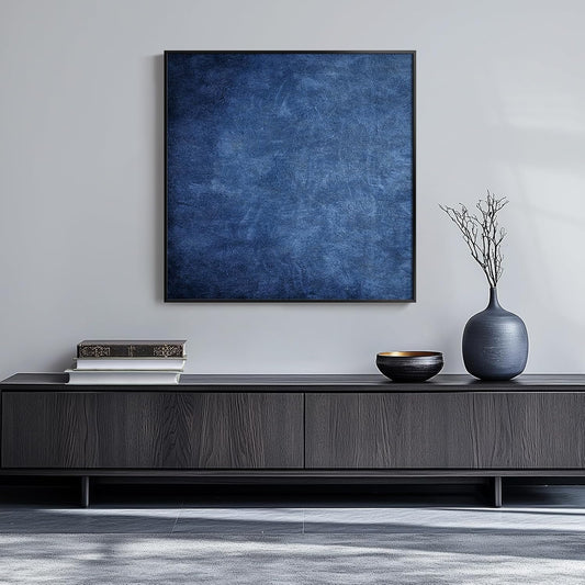 Large Framed Navy Blue Modern Abstract Wall Art for Living Room, Canvas Paintings Artwork for Walls, Minimalist Blue Art Prints Pictures for Hallway, Bedroom, Office Wall Decor -30x30 Inch