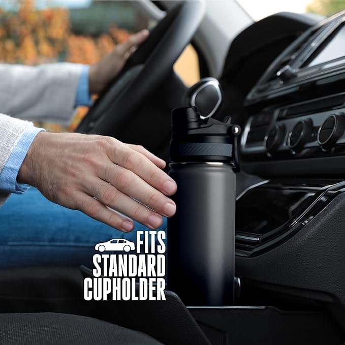 Insulated Water Bottle with Straw and Handle 22 oz-Stainless Steel Water Bottles with Straw, Dual Cap Function & Sleeve, Keeps Drinks Hot Up to 12 Hours & Cold Up to 24 Hours (Rock)