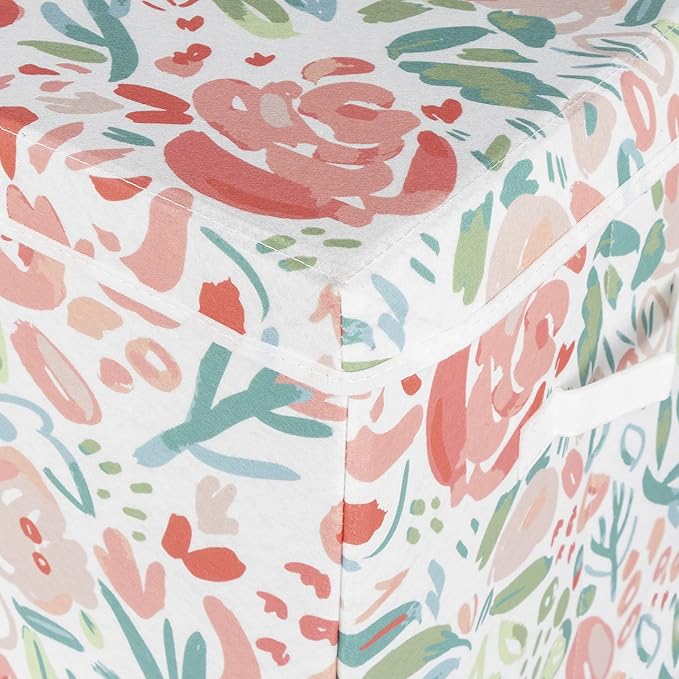 Sammy & Lou Collapsible Felt Soft Toy Box Toy Chest for Toddlers Toy Storage Organizer with Handles and Hinged Lid, 22 x 14.5 x 15 inches, Painterly Floral