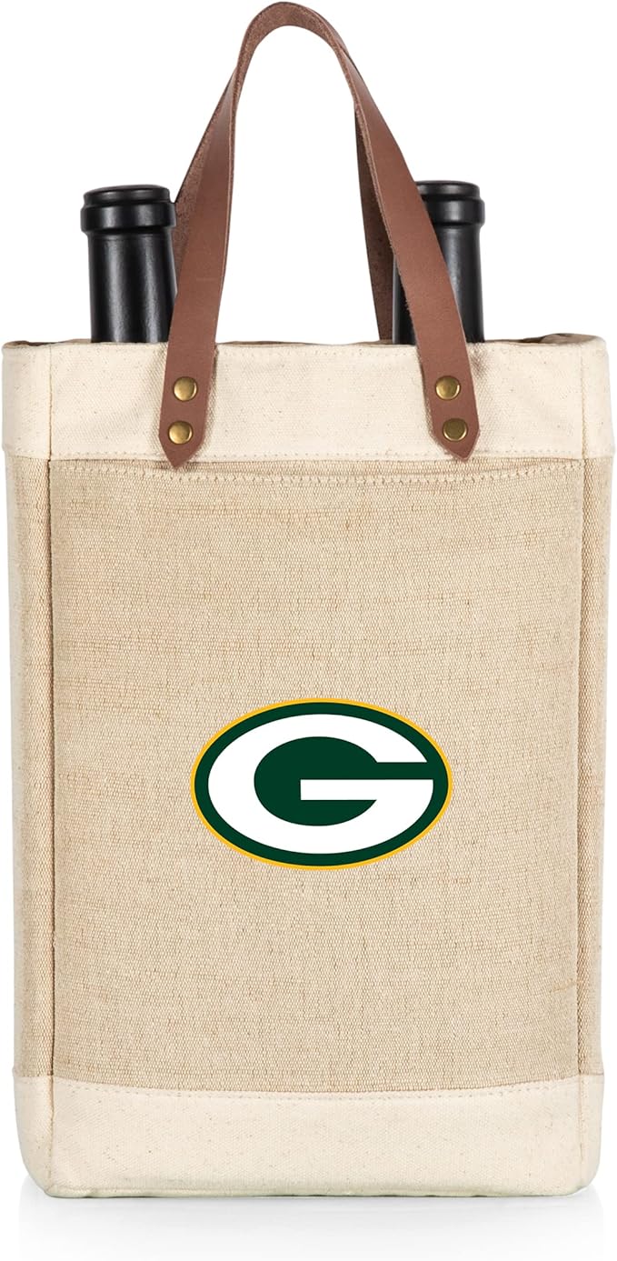 PICNIC TIME NFL Pinot - Jute 2 Bottle Insulated Wine Bag - Wine Tote Bag - Wine Gift Bag, (Beige)