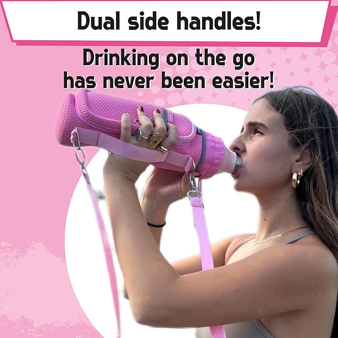 Water Bottle Holder with Strap - Water Bottle Carrier Sling Bag Crossbody with Metal Clips and Rings, Keychain, Extra Small Round Purse, Hook and Loop for Your Bike, Stroller, Backpack