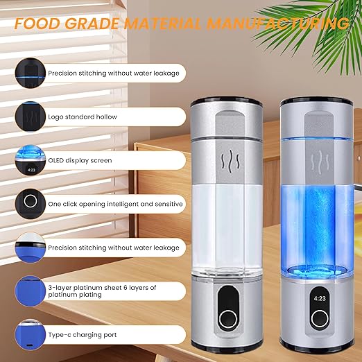 Portable Rich Hydrogen Water Machine H2 Hydrogen Water Bottle Hydrogen Rich Water Generator SPE PEM Technology Water Ionizer, zbfc2SILVER
